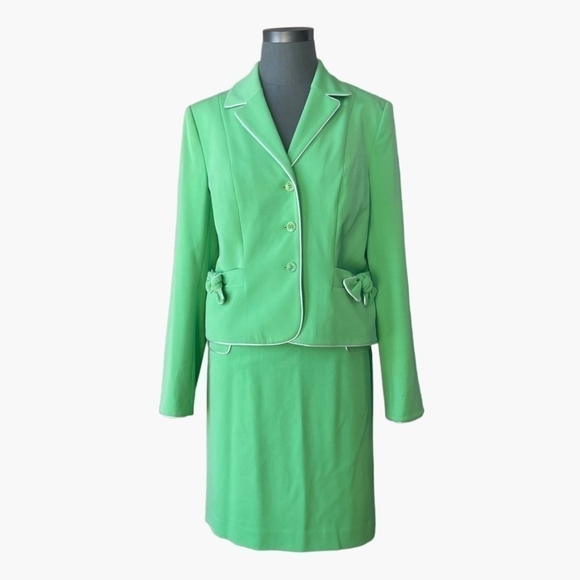 Women Pencil Skirt Suit Studio G Lime Green Blazer & Skirt Set Office Style Suit - Picture 2 of 13